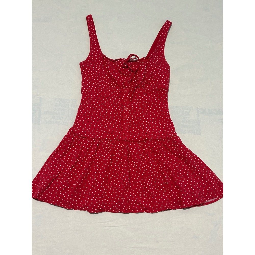 Wild Fable Red Star Print Mini Dress Tie Front Smocked Back Sleeveless Small